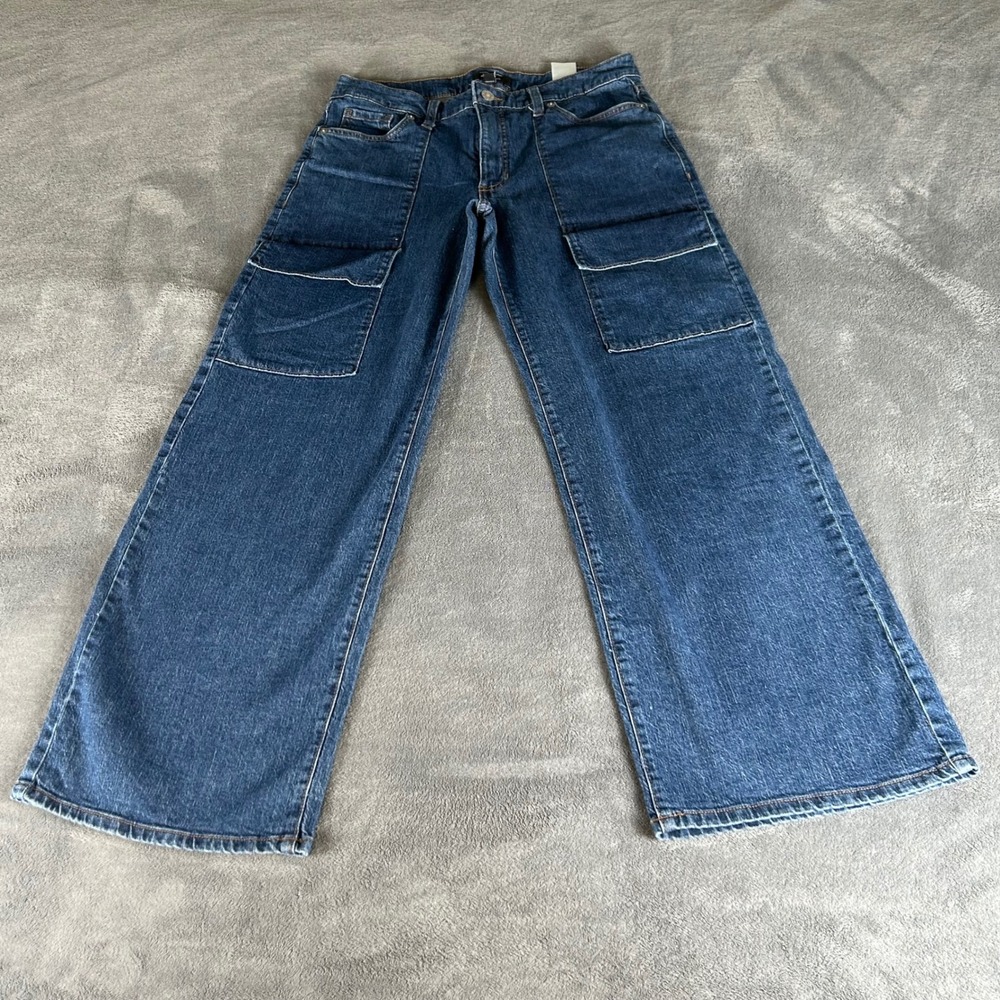 Banana Republic Mid-Rise Cargo Jeans Wide Leg Dark Wash Denim Size 29/8